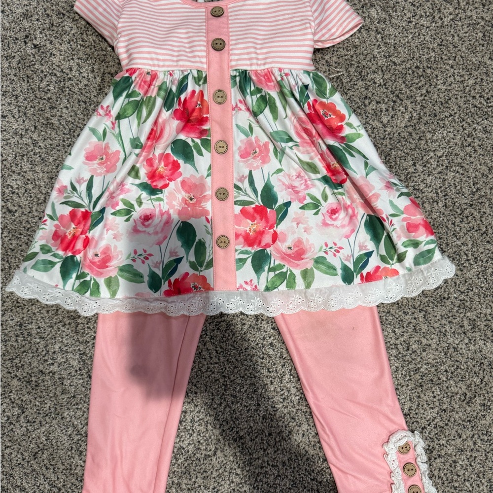 Floral Pink Baby Dress with Leggings